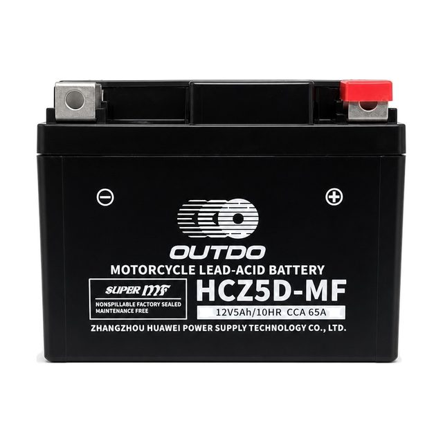 OUTDO HCZ5D-MF, batterie moto YTZ7S vue de face avec ses deux bornes