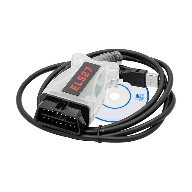 Adaptateur ELS27 avec connecteur OBD2, câble USB et CD de logiciels
