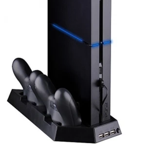 satkit Support vertical PS4 4 en 1 avec ventilateur, hub USB et chargeur pour 2 manettes