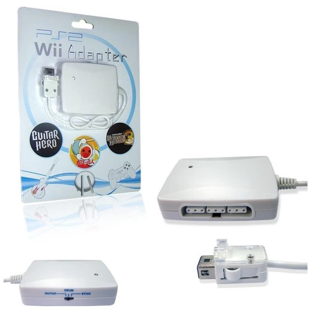 Adaptateur 3 en 1 manettes PS2 pour Wii - Connectez manettes, guitares et tambours PS2