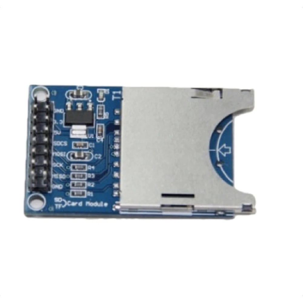 Vista del adaptador tarjeta SD compatible con Arduino conectado a placa