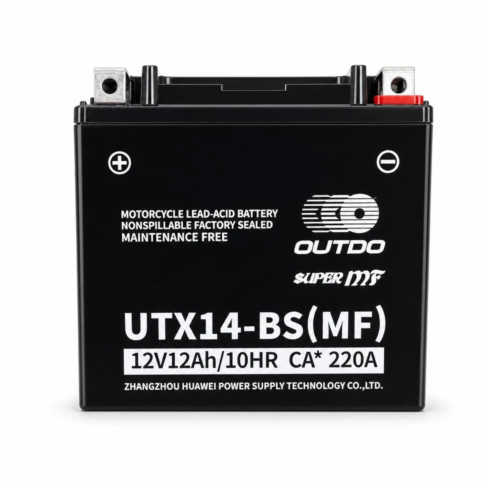 Batterie Moto AGM 12V 12Ah OUTDO UTX14-BS(MF) - Compatible Yuasa YTX14-BS / GTX14-BS / ETX14-BS