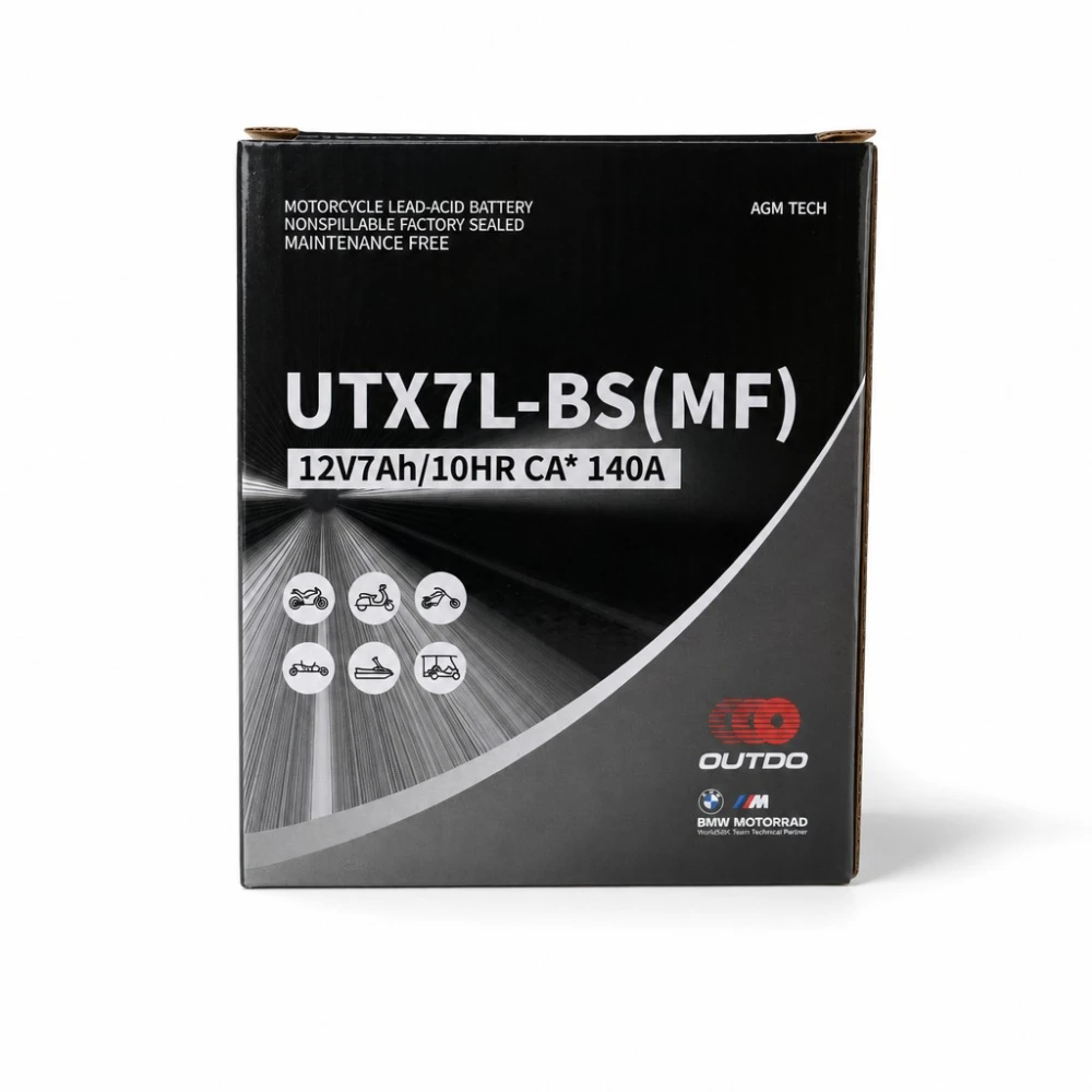 Batterie Moto AGM 12V 7Ah OUTDO UTX7L-BS(MF) - Compatible Yuasa YTX7L-BS / GTX7L-BS / ETX7L-BS