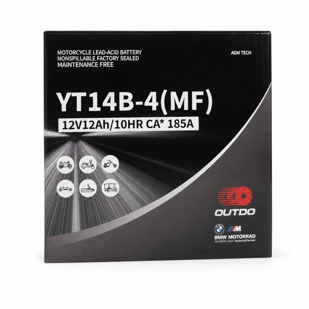 Batterie Moto AGM 12V 12Ah OUTDO YT14B-4(MF) - Compatible Yuasa YT14B-BS / GT14B-BS / GT14B-4 / ETZ14B-BS / ET14B-4