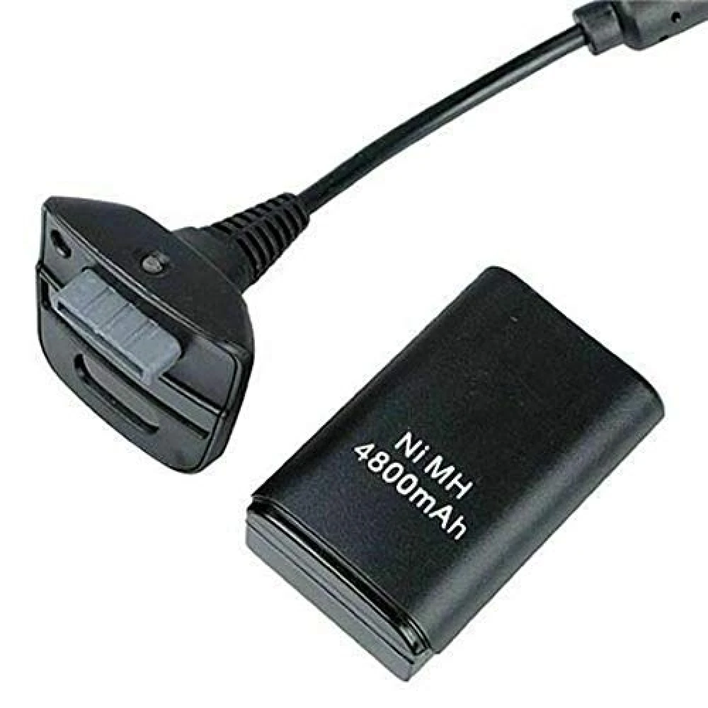 Kit bateria recargable y cable carga y juega para mando Xbox 360 negro
