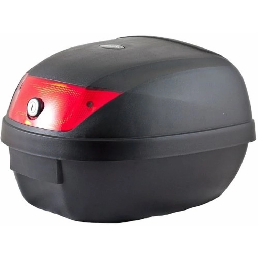 Detalle de la cerradura y reflectantes del baúl para scooter
