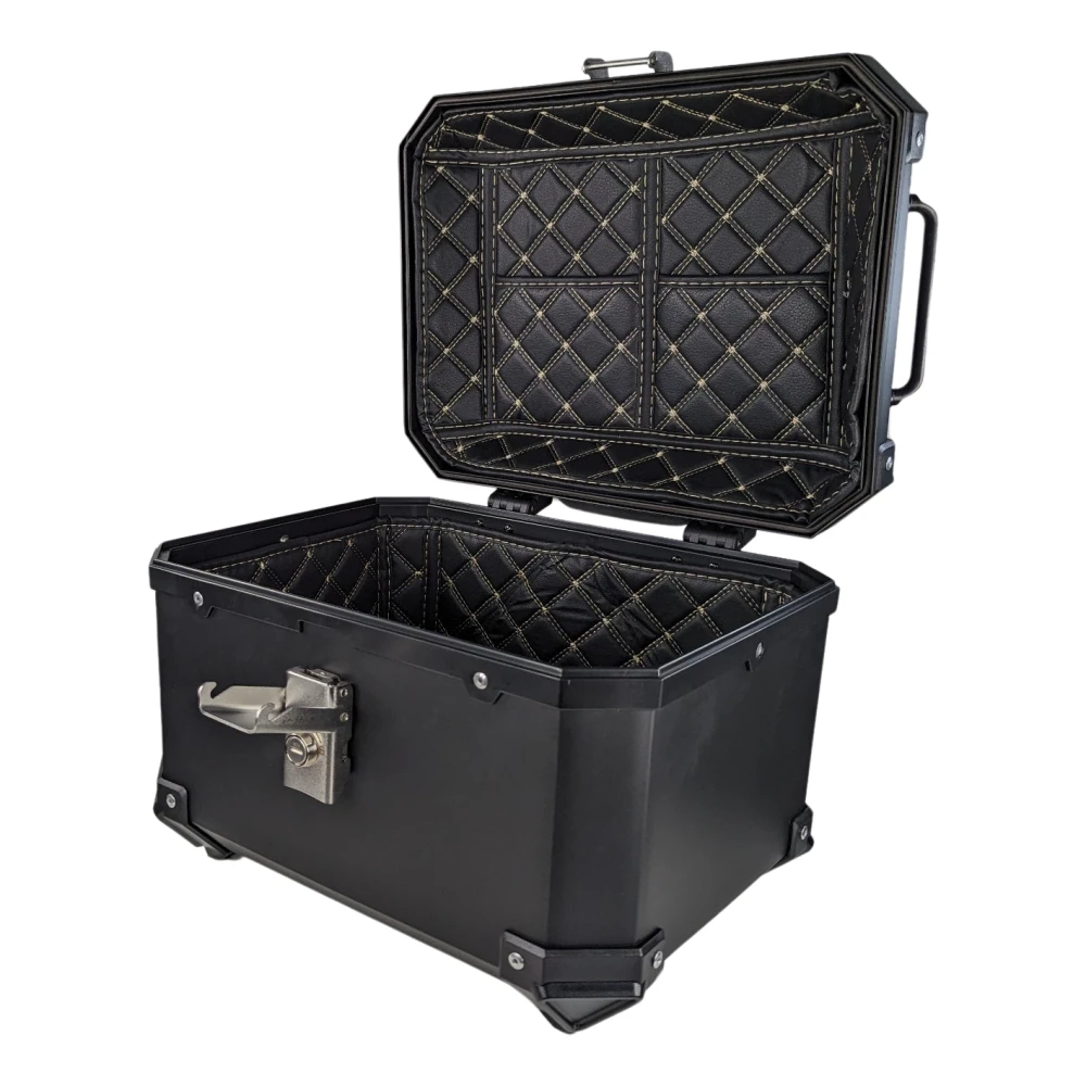 Top case moto universel 36L avec dossier lombaire et coffre carré en ABS noir