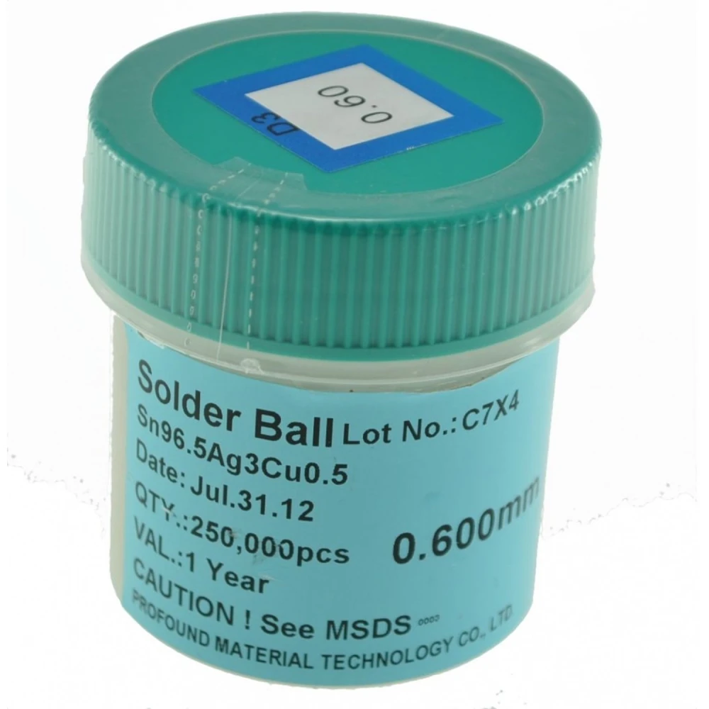 Billes d'étain sans plomb 0,6mm 250.000 unités pour soudure électronique