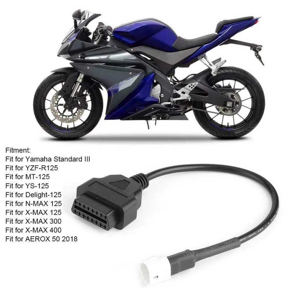 Cable diagnóstico OBD2 Yamaha conectado a escáner en taller