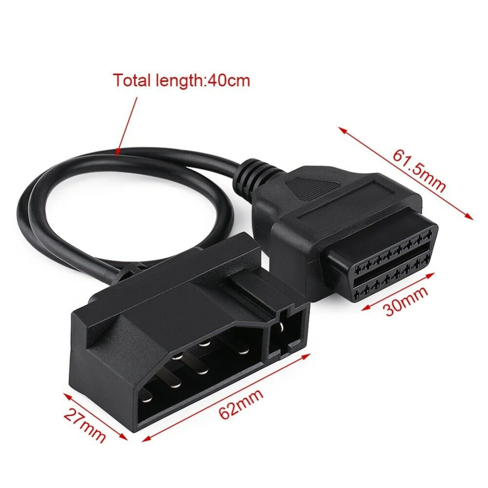 Detalle del conector OBDII de 16 pines en cable adaptador para Ford