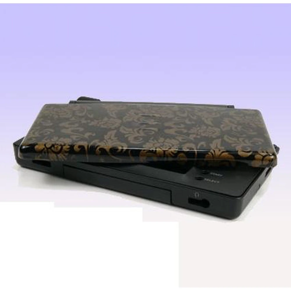 Coque de remplacement Nintendo DS Lite fleurs dorées fond noir