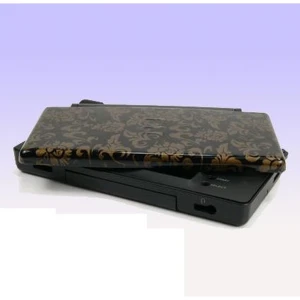 Coque de remplacement Nintendo DS Lite fleurs dorées fond noir