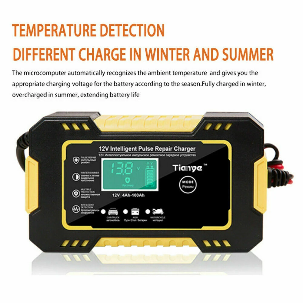 Chargeur intelligent de batterie 12V 6A pour moto et voiture avec écran LCD numérique