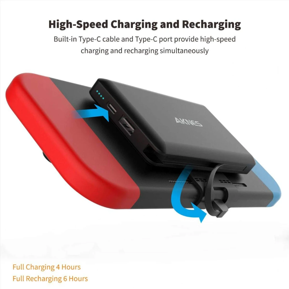 Power Bank para Nintendo Switch 10000mAh con cable tipo C y clip de montaje