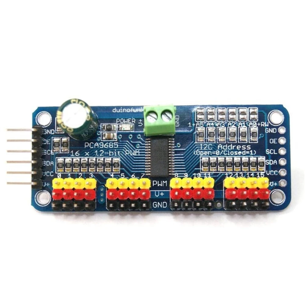 Contrôleur servos 16 canaux PCA9685 12 bits PWM I2C compatible Arduino
