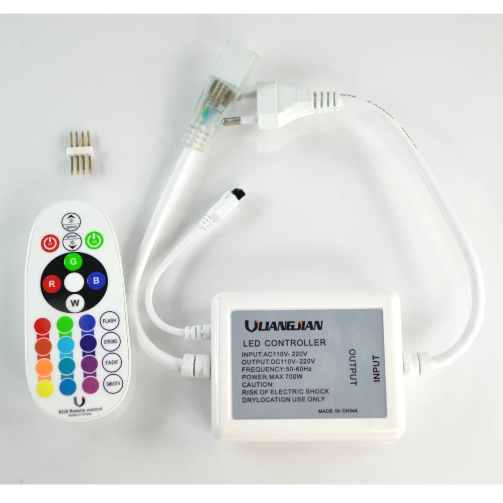 Contrôleur ruban LED RGB 220V avec variateur et télécommande IR 24 boutons