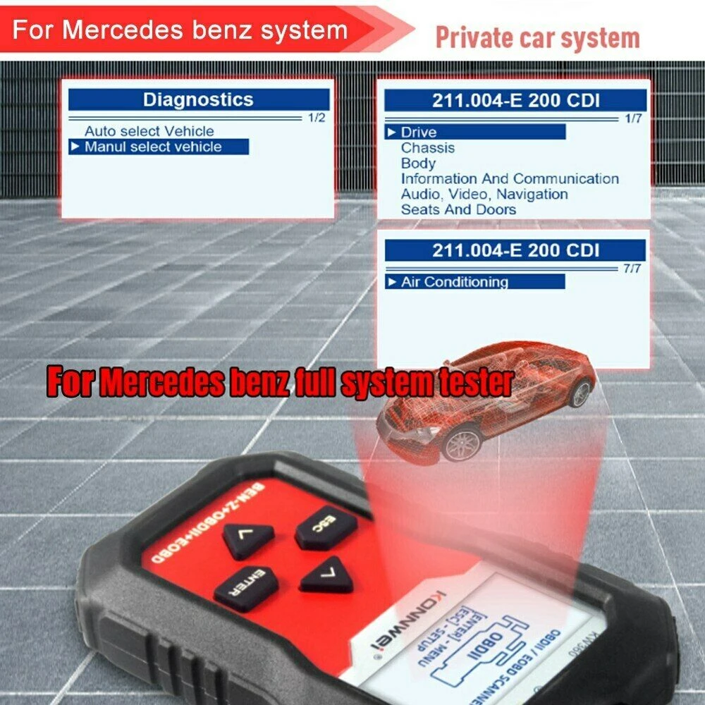 Scanner diagnostic Mercedes Benz Konnwei KW360 12V complet