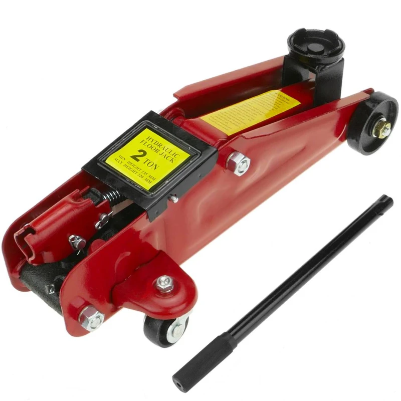 Cric rouleur hydraulique 2 tonnes pour voiture, rouge et facile à transporter
