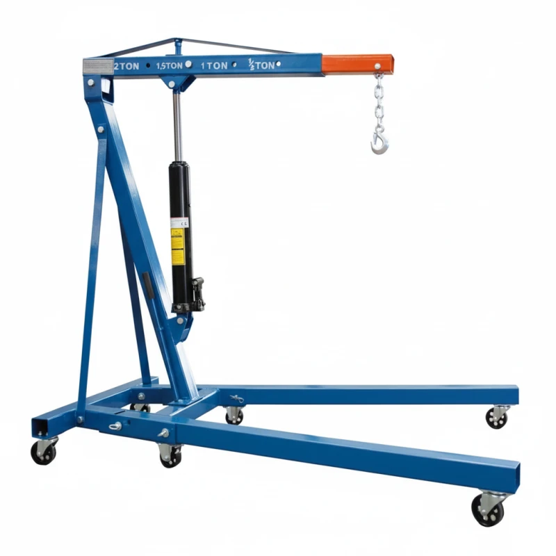 Grue d'atelier hydraulique pliable 2 tonnes avec bras réglable et roues pivotantes