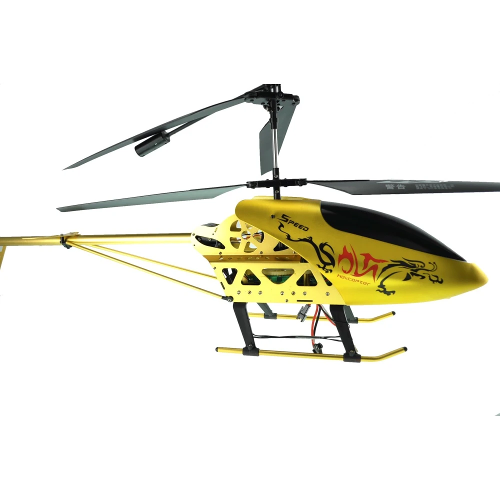 Helicoptero RC LH-1202 Dorado mostrando el mando controlador