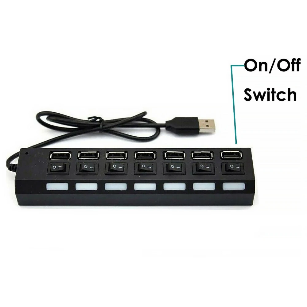 Hub USB 2.0, 7 ports avec alimentation européenne noir