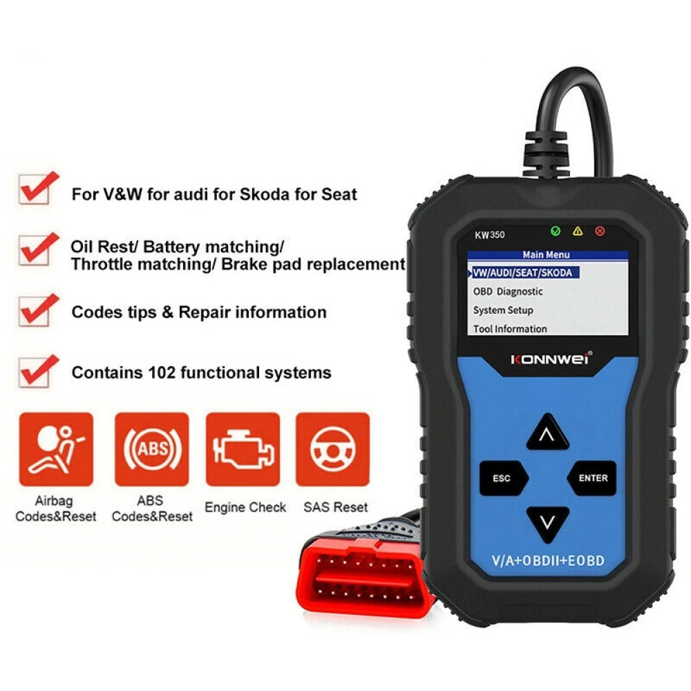 Konnwei KW350 valise diagnostic système complet pour VW Audi Seat Skoda