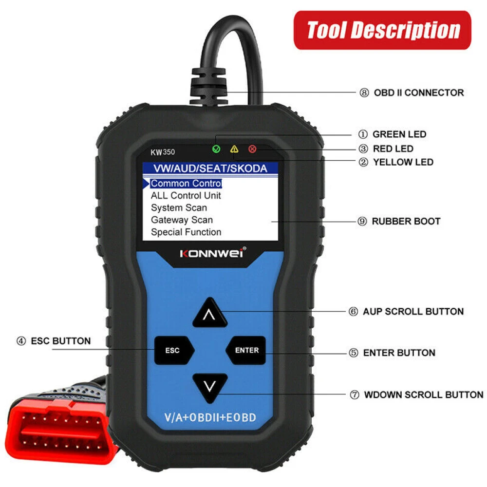 Konnwei KW350 valise diagnostic système complet pour VW Audi Seat Skoda