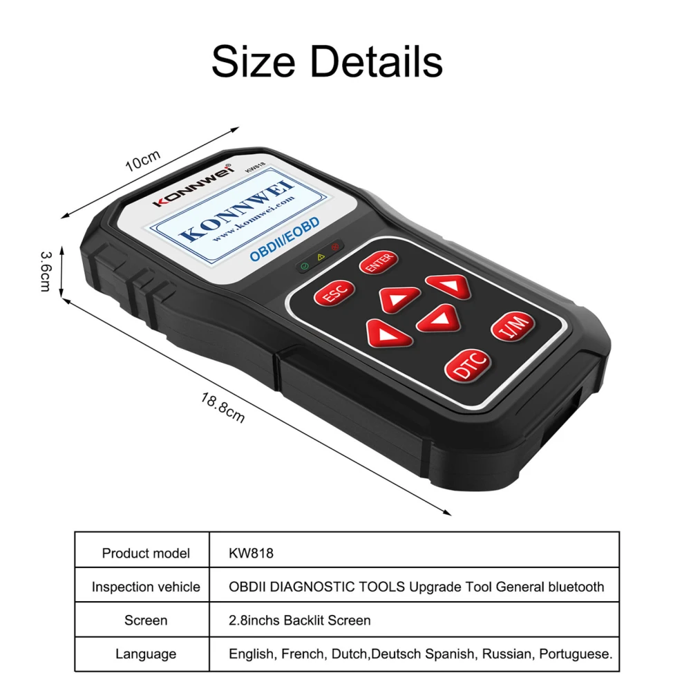 KONNWEI KW818 OBD2 : lecteur de codes OBDII pour voitures depuis 1996