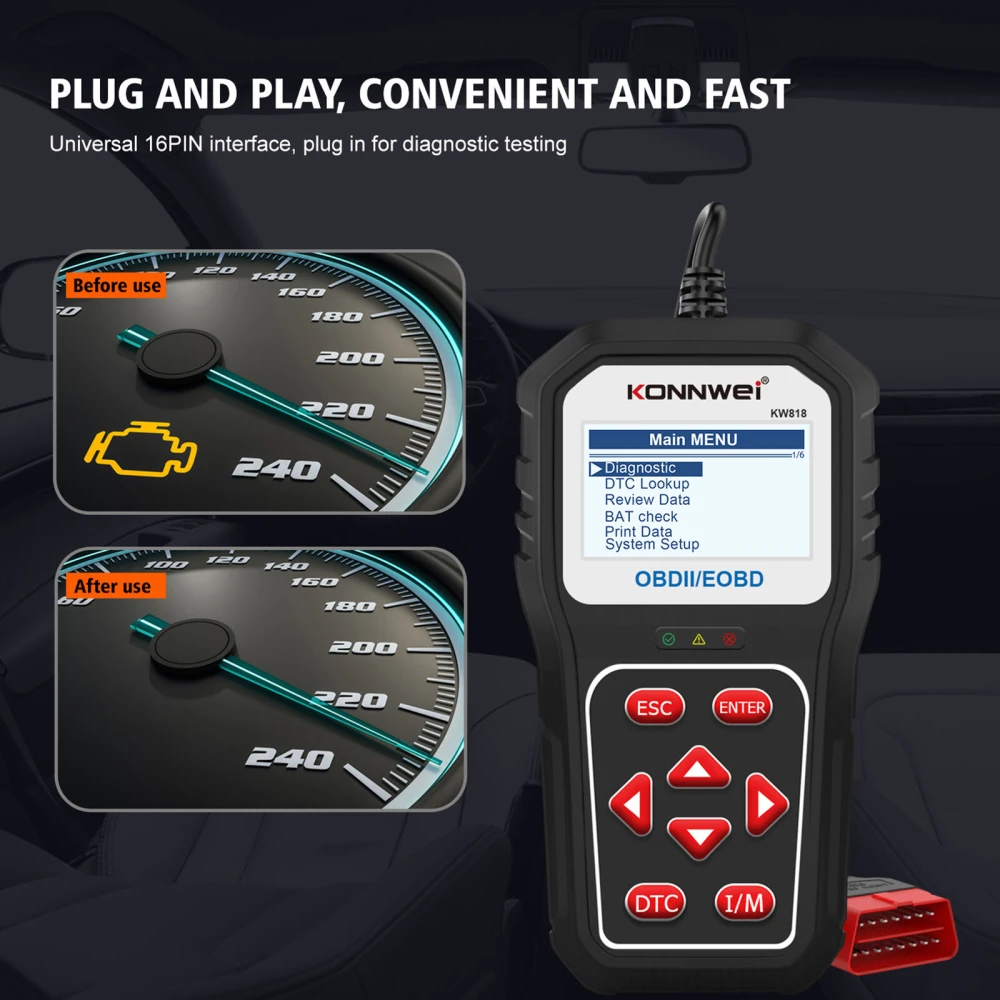 KONNWEI KW818 OBD2 : lecteur de codes OBDII pour voitures depuis 1996