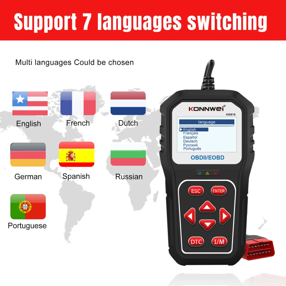 KONNWEI KW818 OBD2 : lecteur de codes OBDII pour voitures depuis 1996