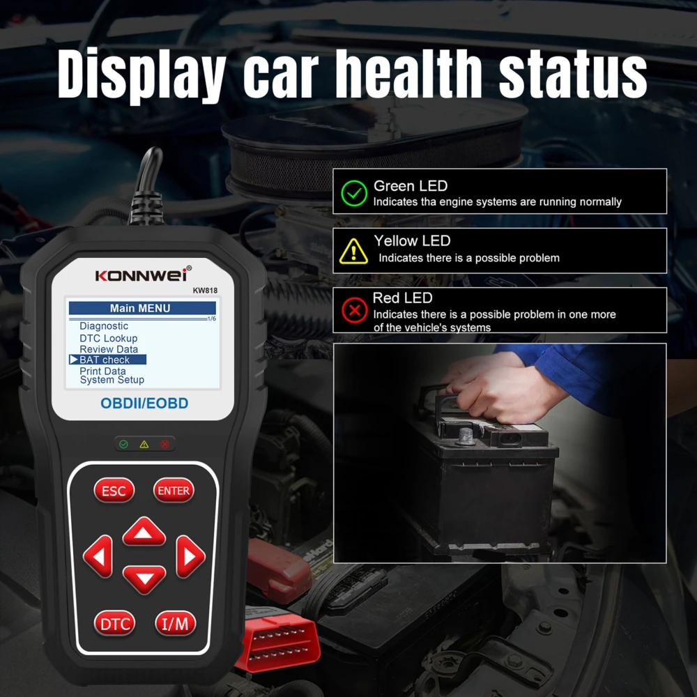 KONNWEI KW818 OBD2 : lecteur de codes OBDII pour voitures depuis 1996
