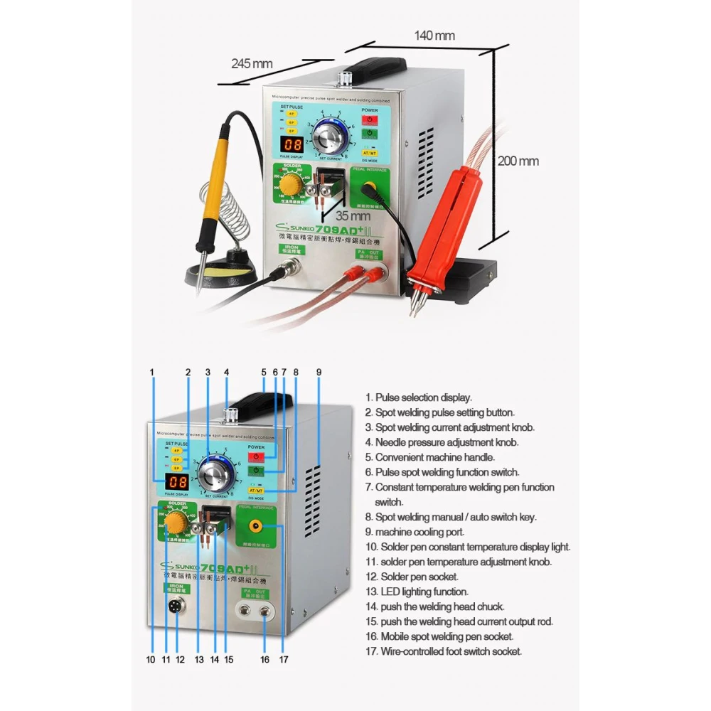 Machine de soudure par points Sunkko 709AD+ 220V avec fer à souder pour batterie lithium 18650