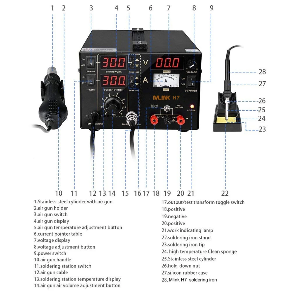 Station de soudage Mlink H7 3 en 1 avec air chaud et alimentation DC