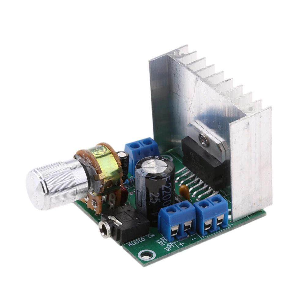 Módulo amplificador TDA7297 2x15W con componentes electrónicos visibles