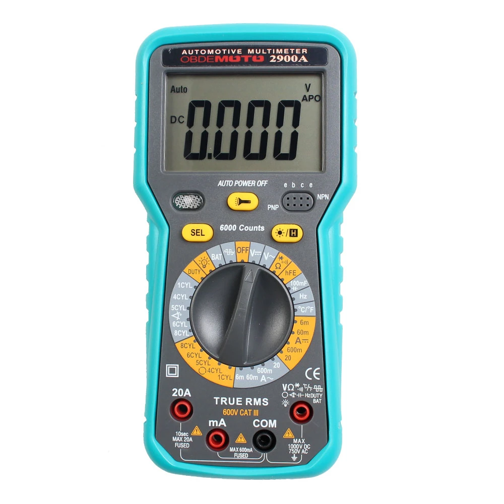 Multimètre numérique automobile intelligent OBDEMOTO 2900A avec mesure de température et de vitesse de rotation