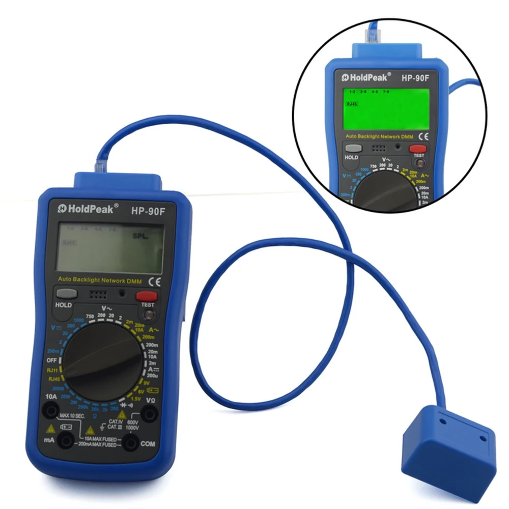 Multimètre numérique HoldPeak HP-90F avec test RJ11 et RJ45