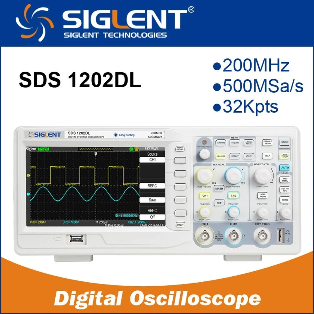 Oscilloscope numérique Siglent SDS1202DL 200MHz avec écran TFT couleur