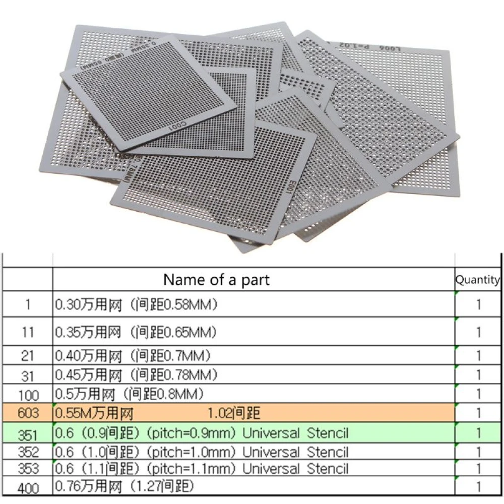 Plantillas para reparación de chips BGA en taller electrónico