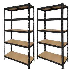 Pack de 2 étagères métalliques noires 180x90x40 cm avec 5 étagères et montage facile