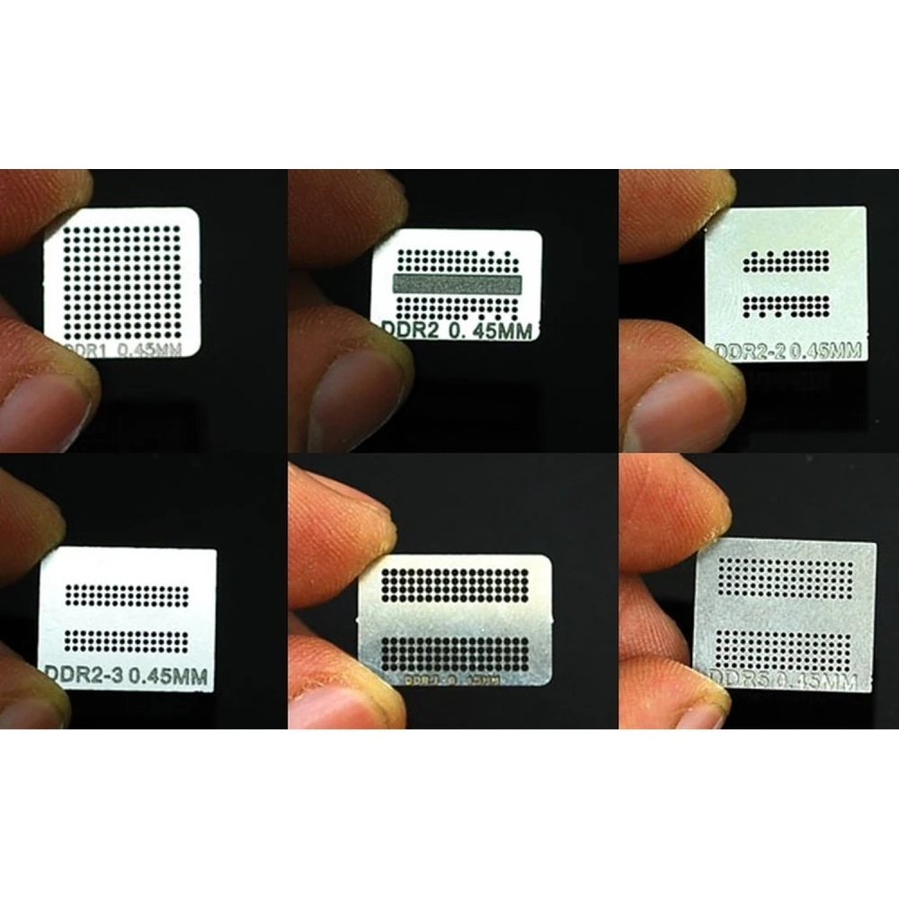 Pack 6 pochoirs de reballing pour puces mémoire DDR, DDR2, DDR3 et GDDR5