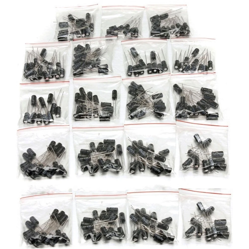 Pack de condensateurs électrolytiques - 190 pièces en 19 valeurs de 1uF à 1000uF