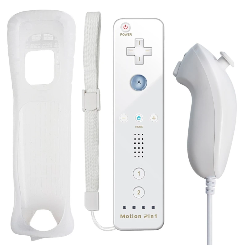 Pack manette Wii Remote avec Wiimotionplus intégré + Nunchuck compatible Wii blanc
