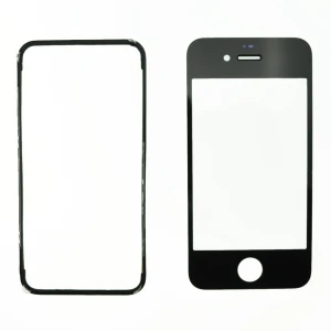Écran en verre iPhone 4 noir avec cadre adhésif pour réparation