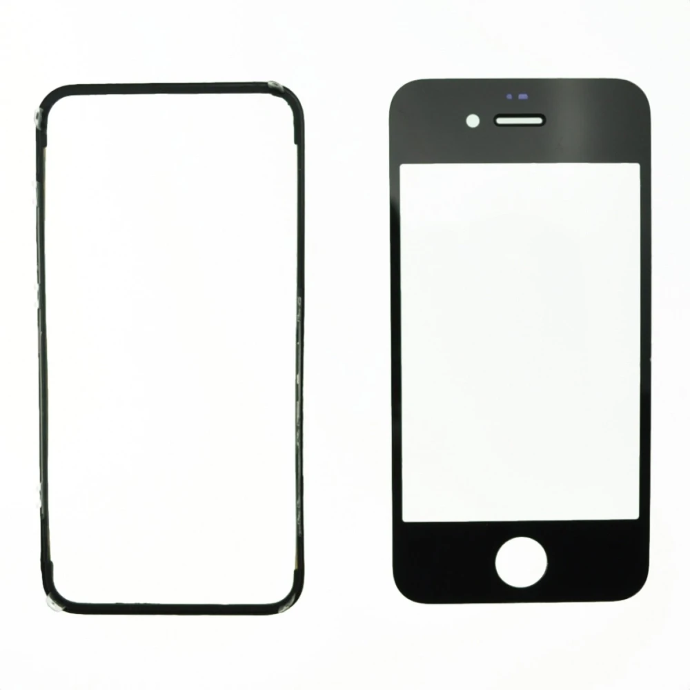Écran en verre noir iPhone 4S avec cadre adhésif pour réparation
