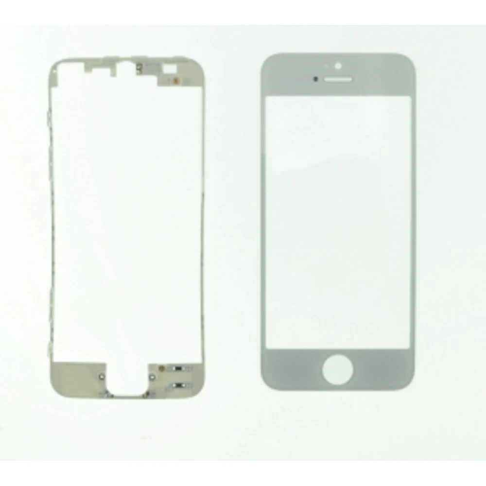 Écran en verre iPhone 5 blanc avec cadre adhésif pour réparation
