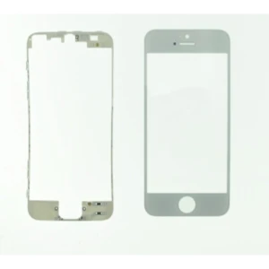 Écran en verre iPhone 5 blanc avec cadre adhésif pour réparation