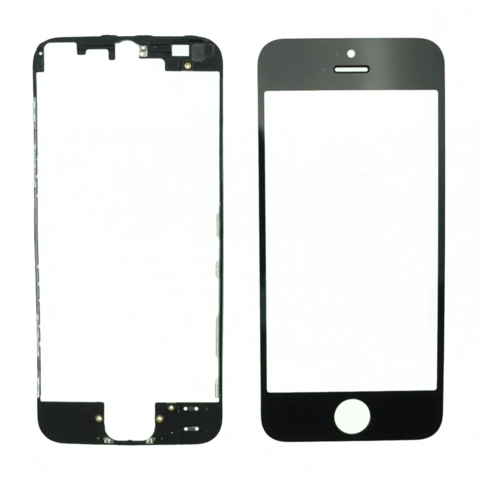 Écran en verre iPhone 5s noir avec cadre adhésif pour réparation