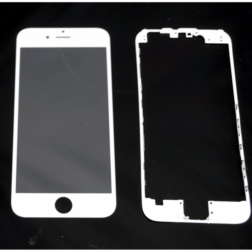 Écran en verre iPhone 6 blanc avec cadre adhésif pour réparation