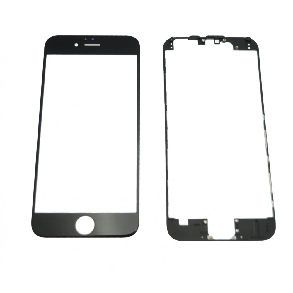 Écran en verre iPhone 6 noir avec cadre adhésif pour réparation