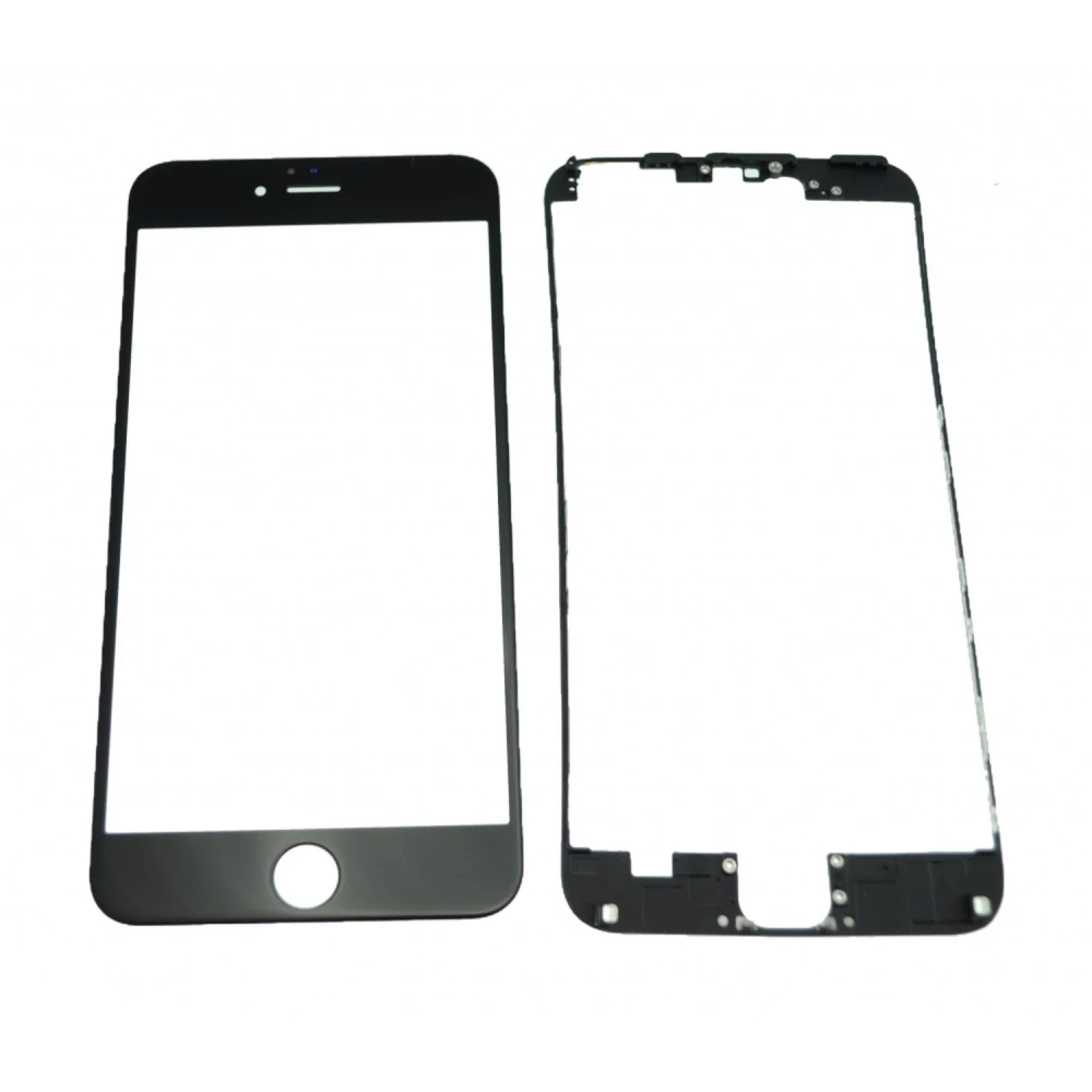 Écran en verre iPhone 6 Plus noir + cadre adhésif pour réparation